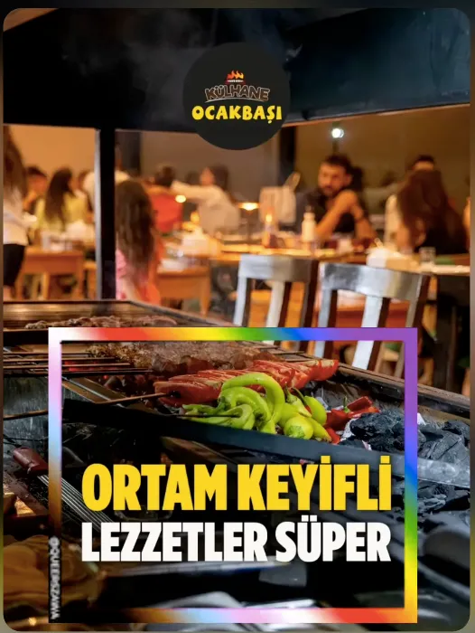 Aksu şubesinde ocağın başında pişen etler ve dolu salon